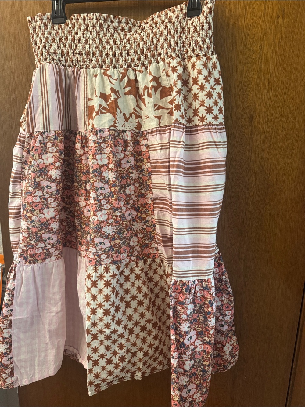 Universal Thread Tiered Patchwork Maxi Skirt in Dusty Rose and Cream